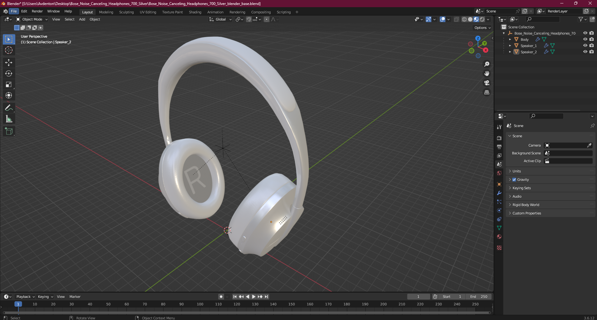 Bose Noise Canceling Headphones 700 Silver 3D