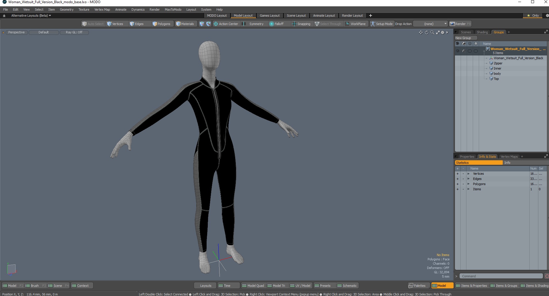 Woman Wetsuit Full Version Black 3D