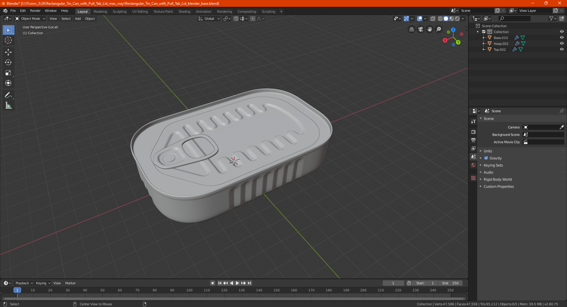 3D Tin Can of Preserved Sardine with Pull Tab Lid