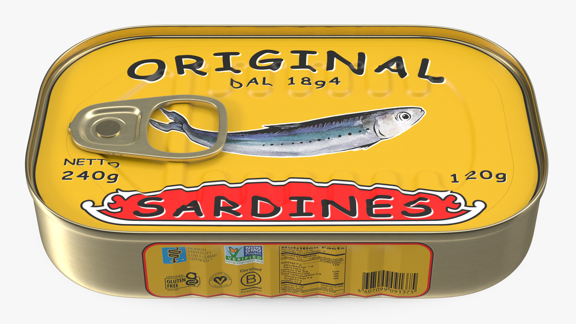 3D Tin Can of Preserved Sardine with Pull Tab Lid