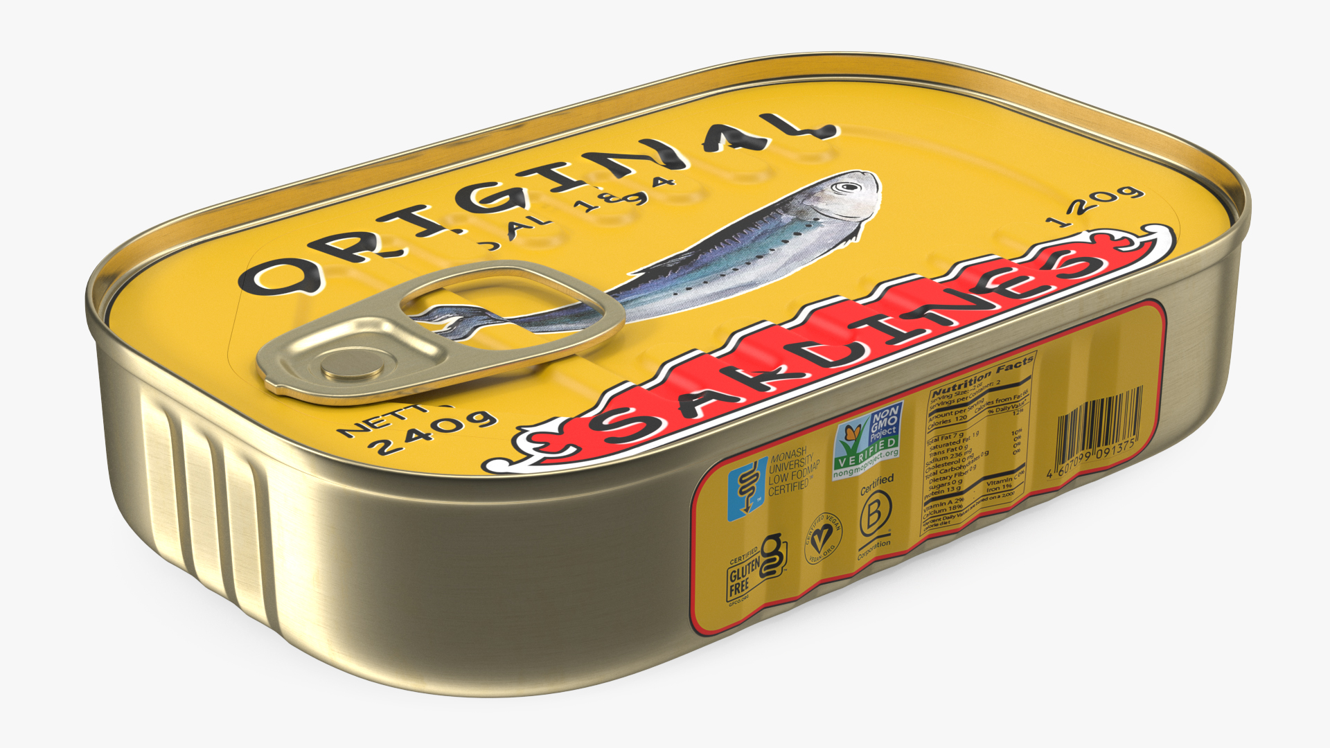 3D Tin Can of Preserved Sardine with Pull Tab Lid