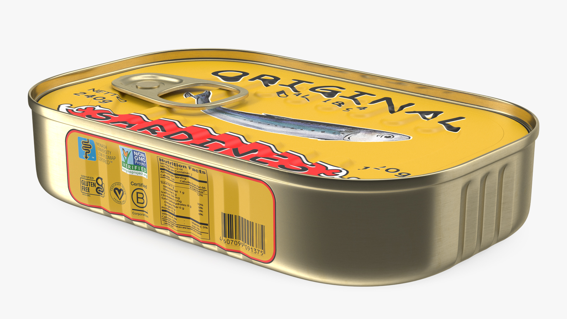 3D Tin Can of Preserved Sardine with Pull Tab Lid