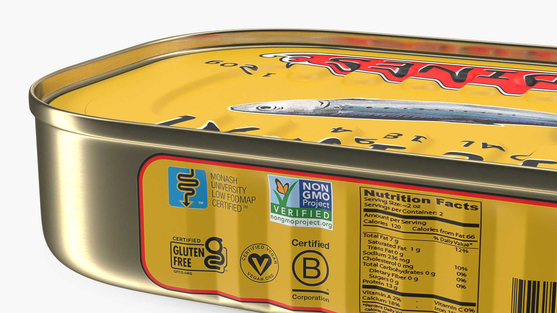 3D Tin Can of Preserved Sardine with Pull Tab Lid