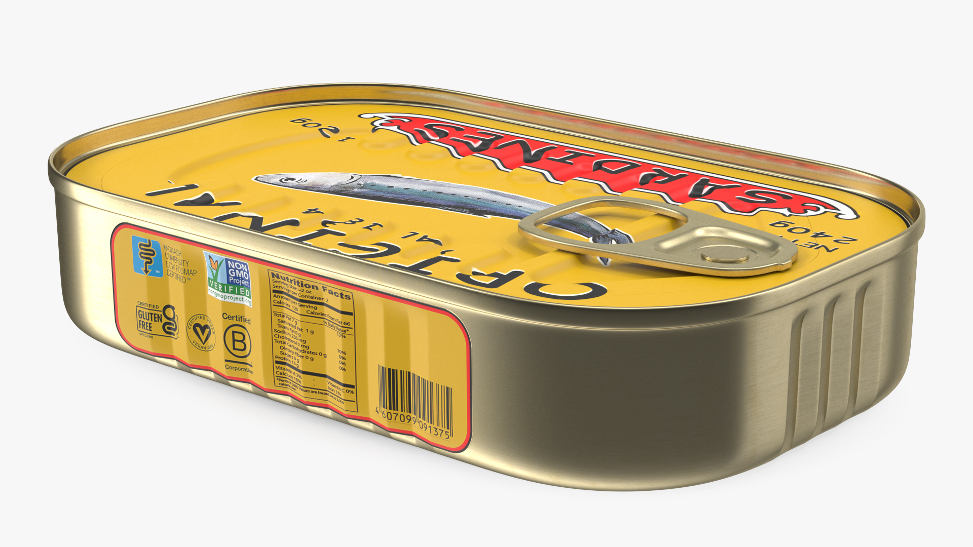 3D Tin Can of Preserved Sardine with Pull Tab Lid