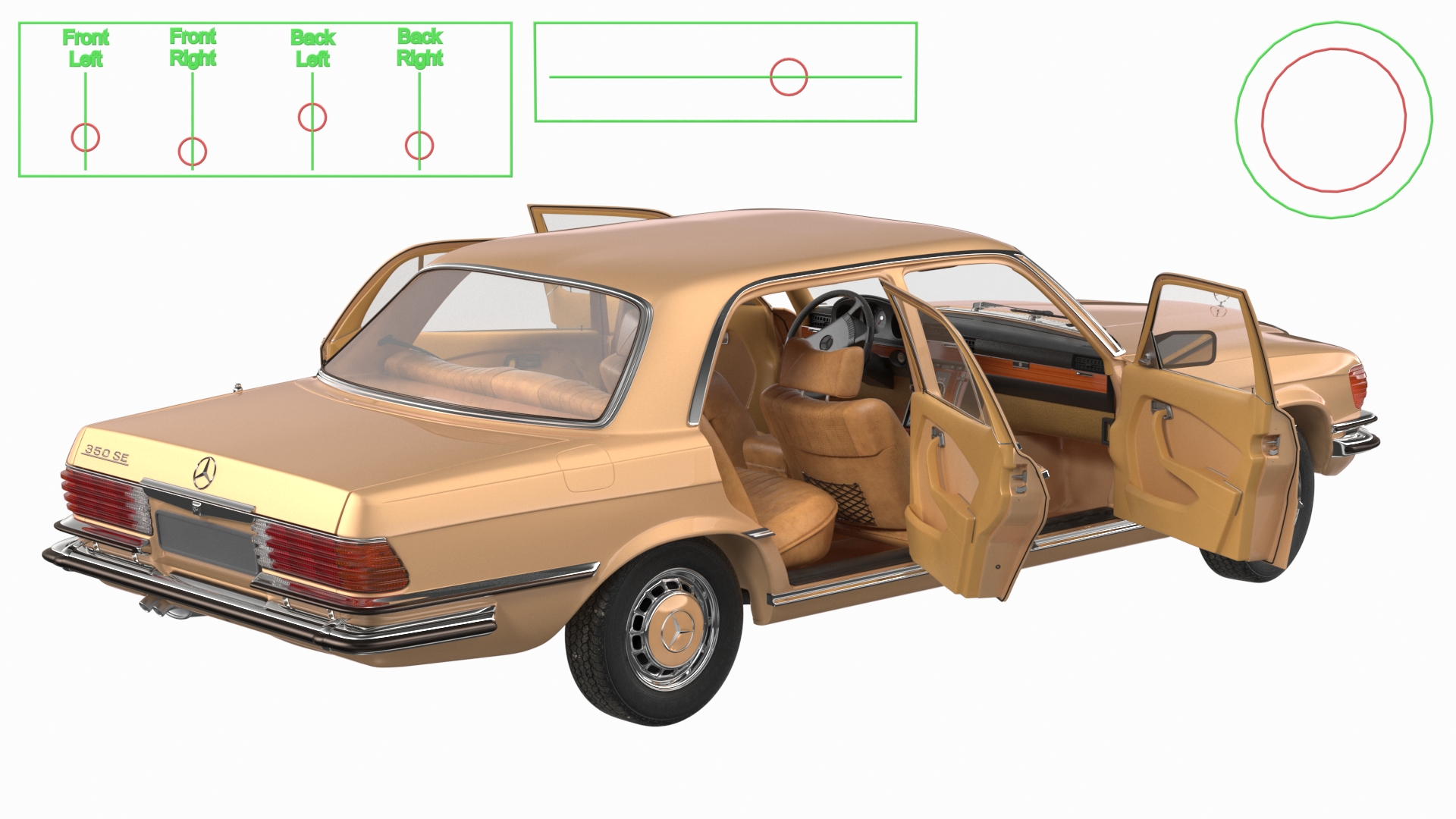 Mercedes Benz 350 SE Yellow Rigged 3D model