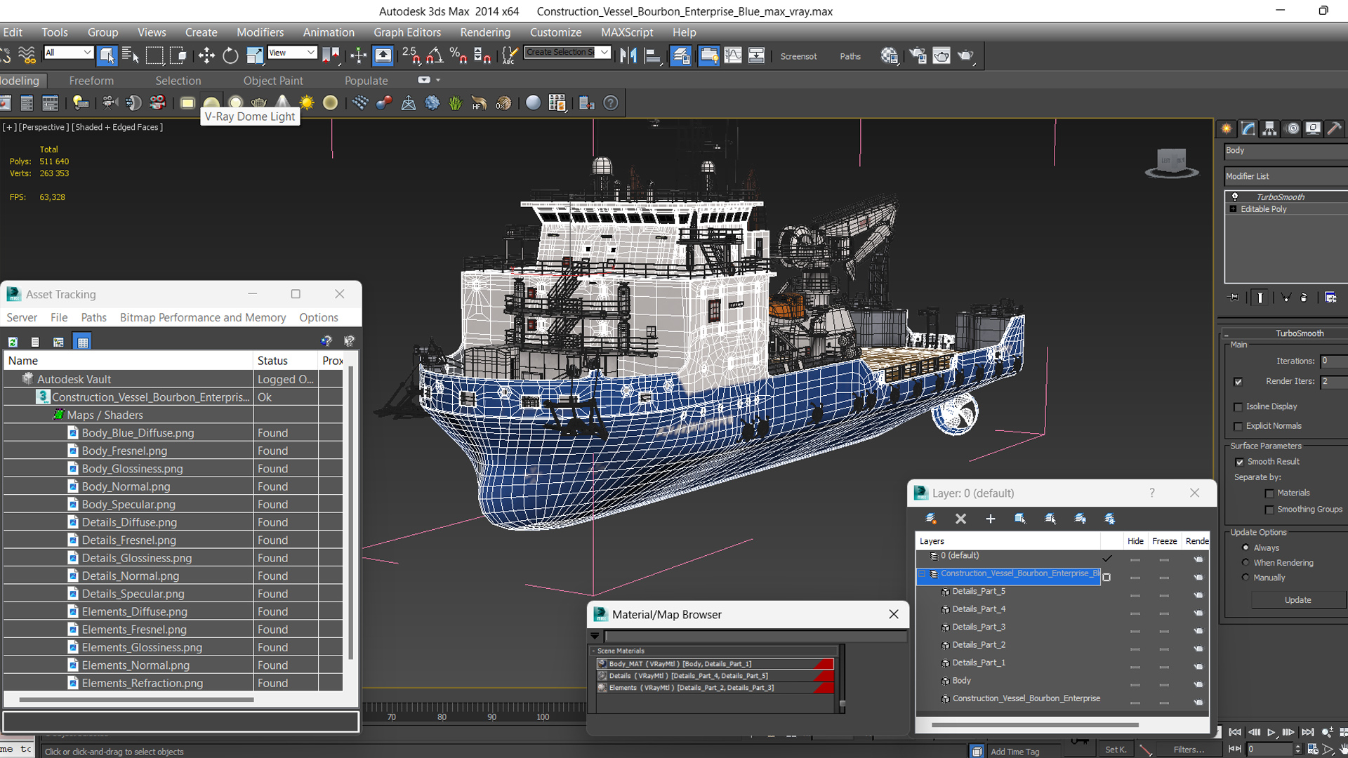 3D Construction Vessel Bourbon Enterprise Blue model
