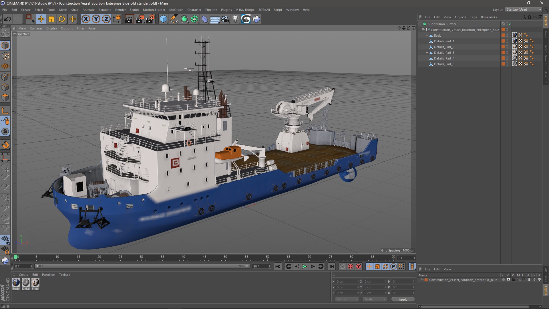 3D Construction Vessel Bourbon Enterprise Blue model