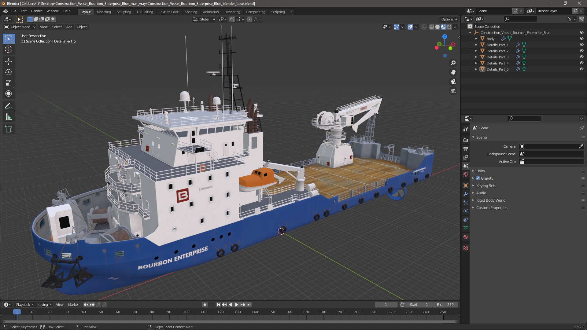 3D Construction Vessel Bourbon Enterprise Blue model