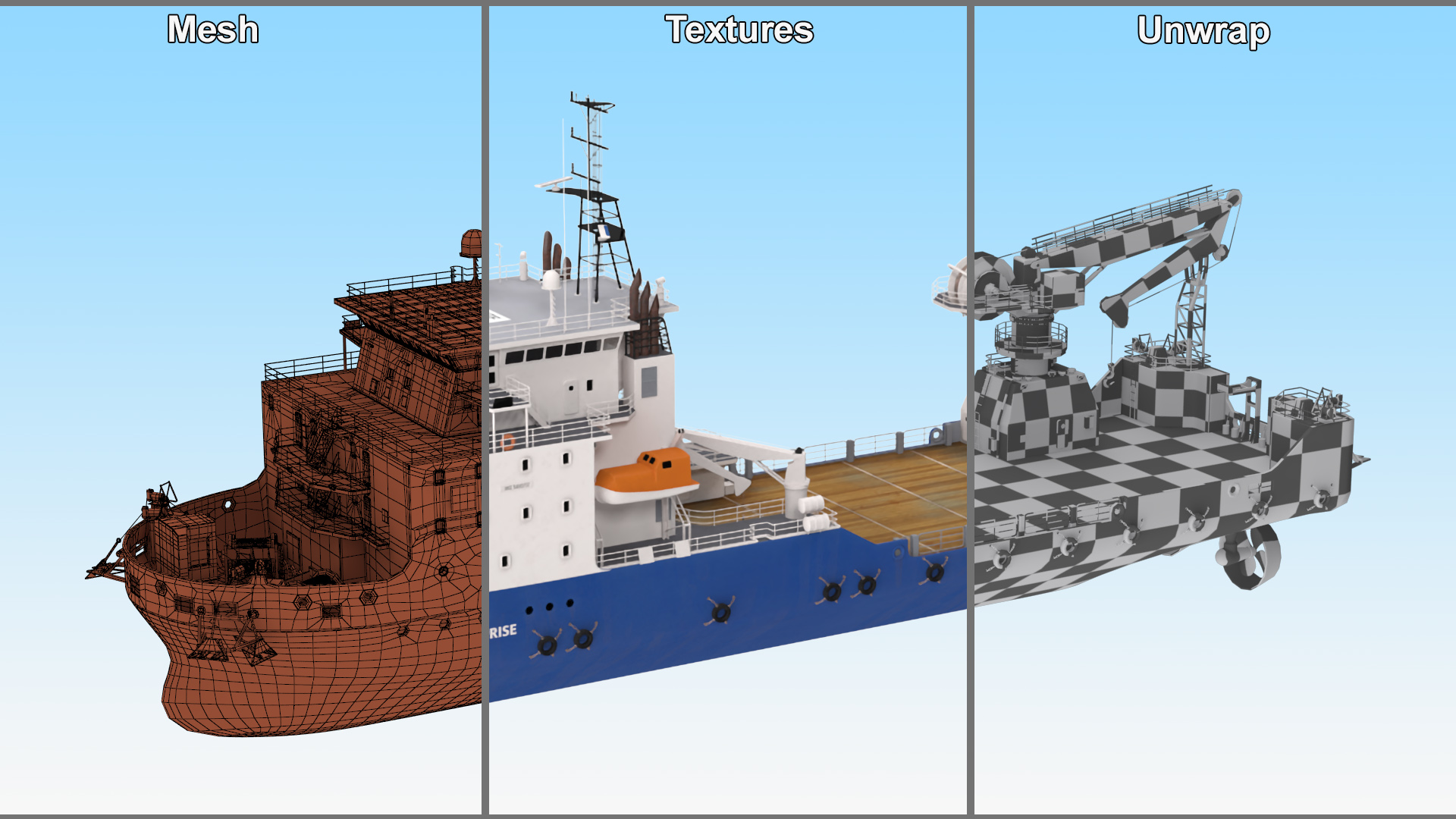 3D Construction Vessel Bourbon Enterprise Blue model