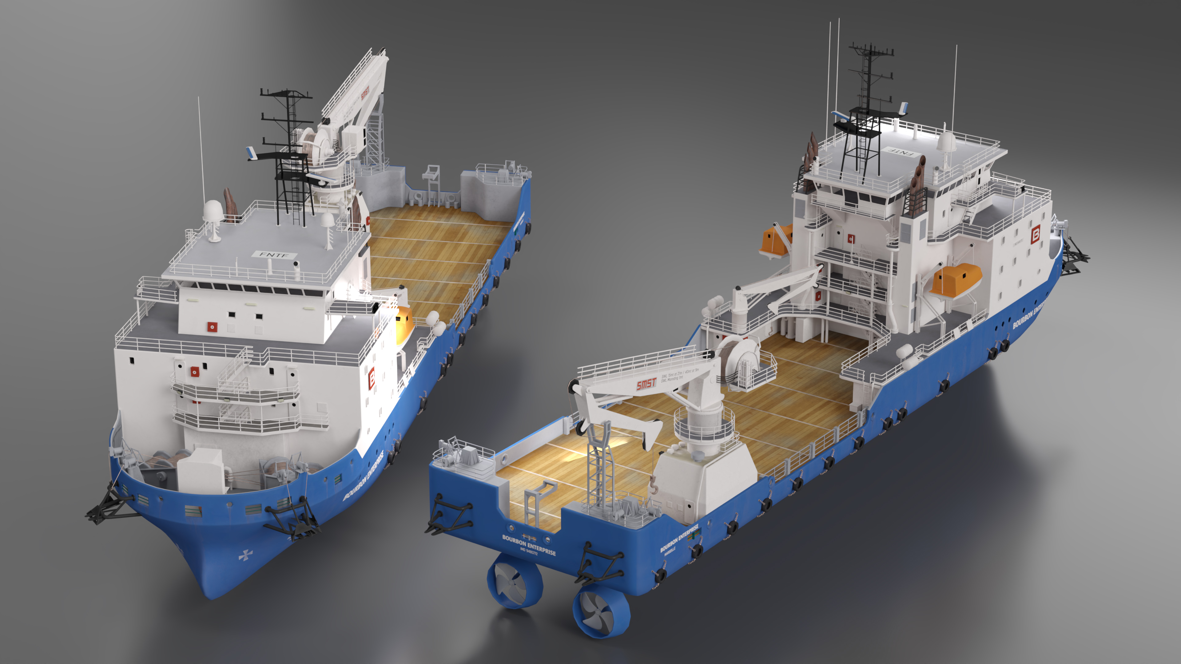 3D Construction Vessel Bourbon Enterprise Blue model