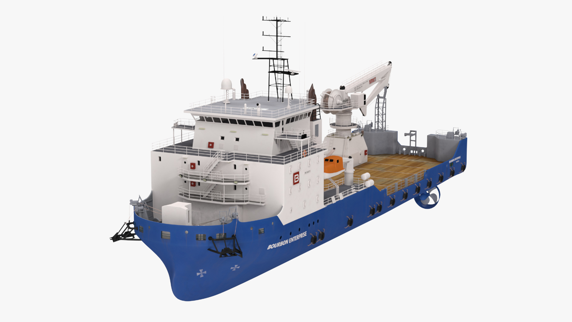 3D Construction Vessel Bourbon Enterprise Blue model