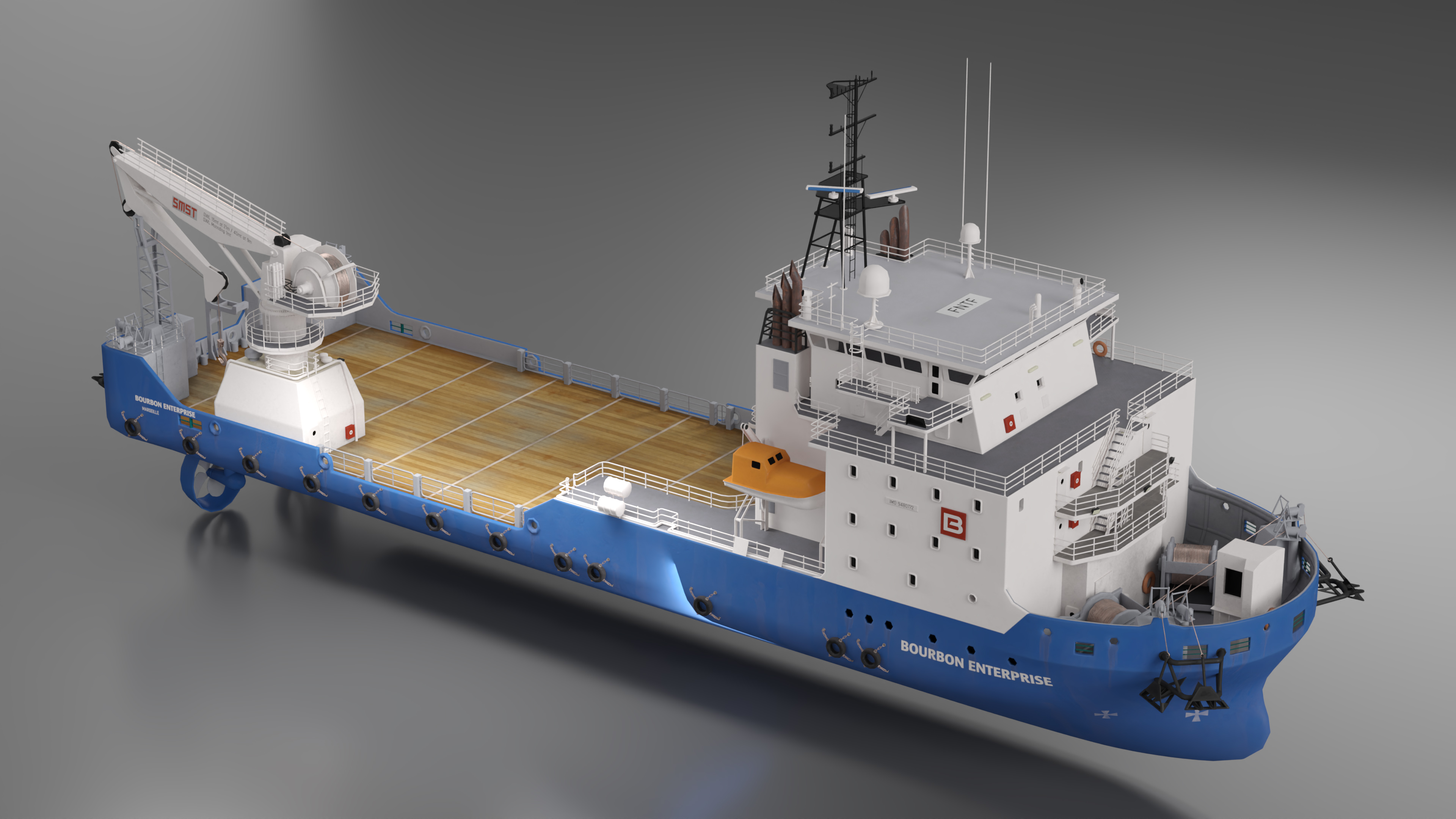 3D Construction Vessel Bourbon Enterprise Blue model