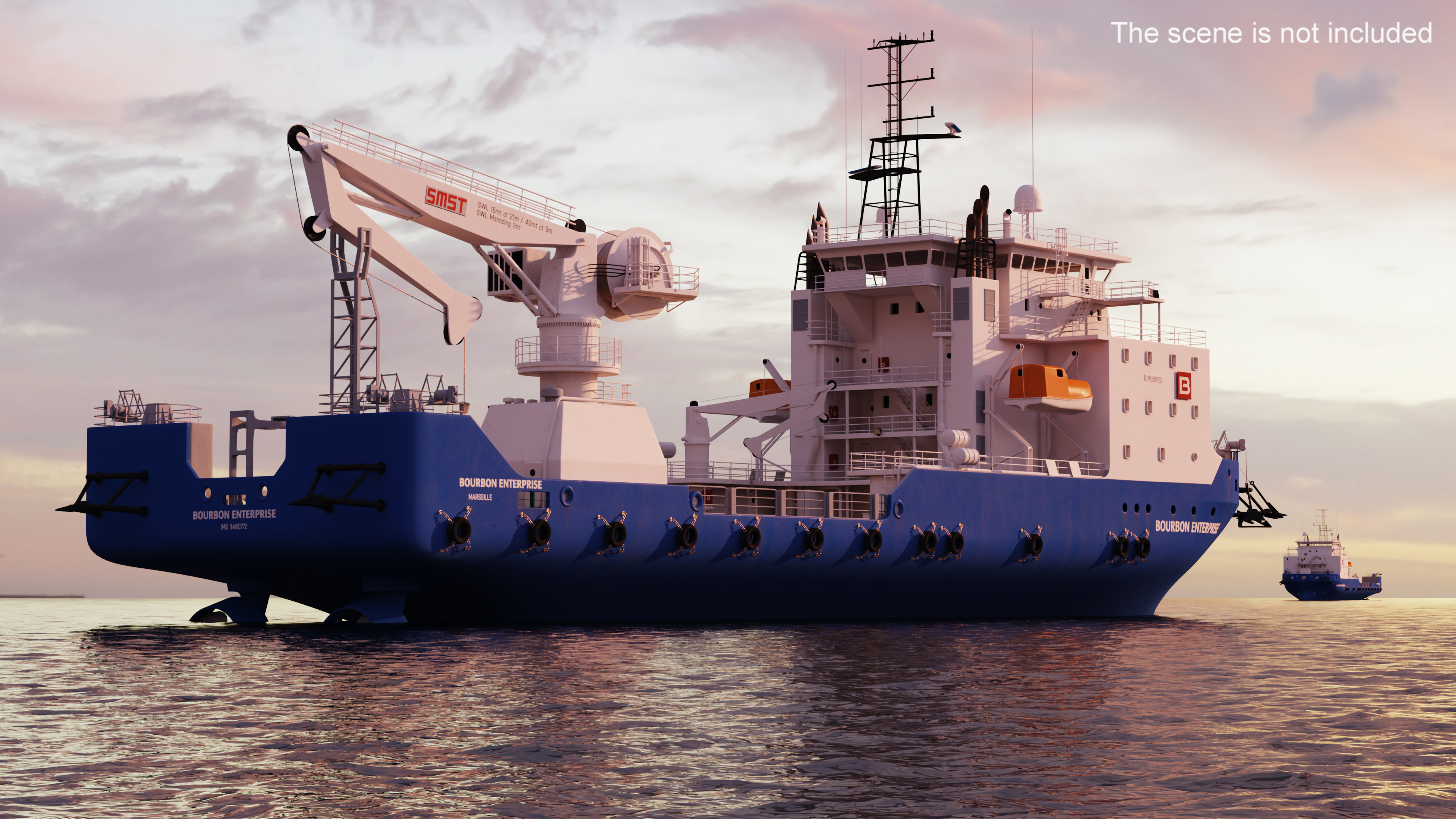 3D Construction Vessel Bourbon Enterprise Blue model