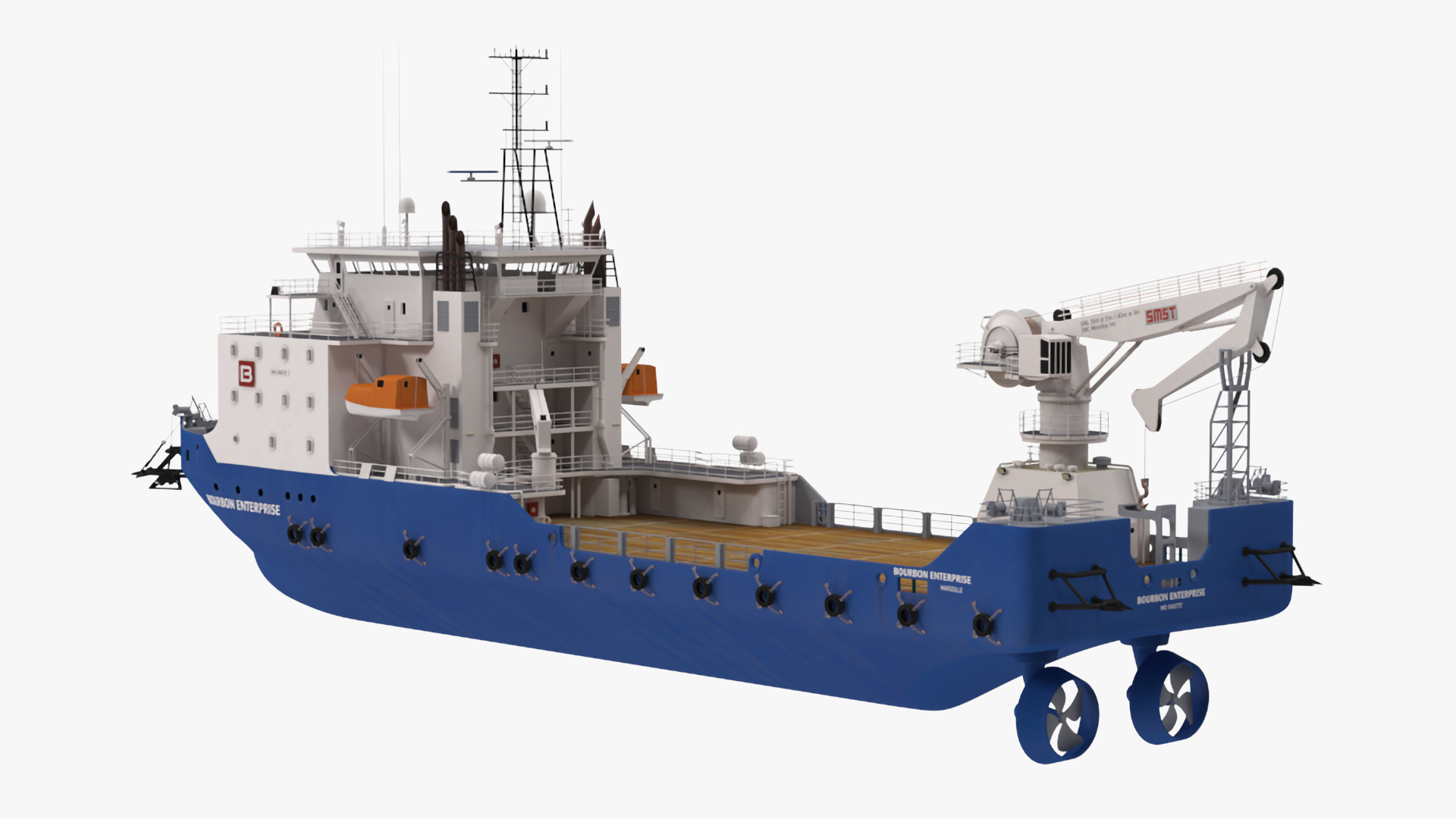 3D Construction Vessel Bourbon Enterprise Blue model