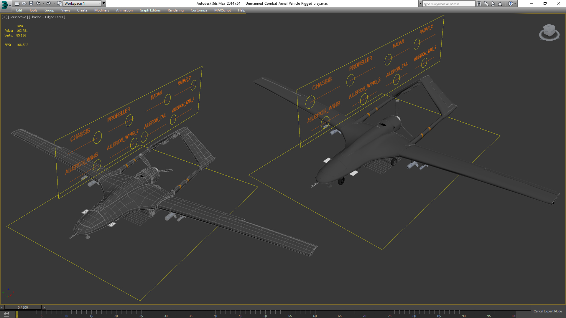 Unmanned Combat Aerial Vehicle Rigged 3D