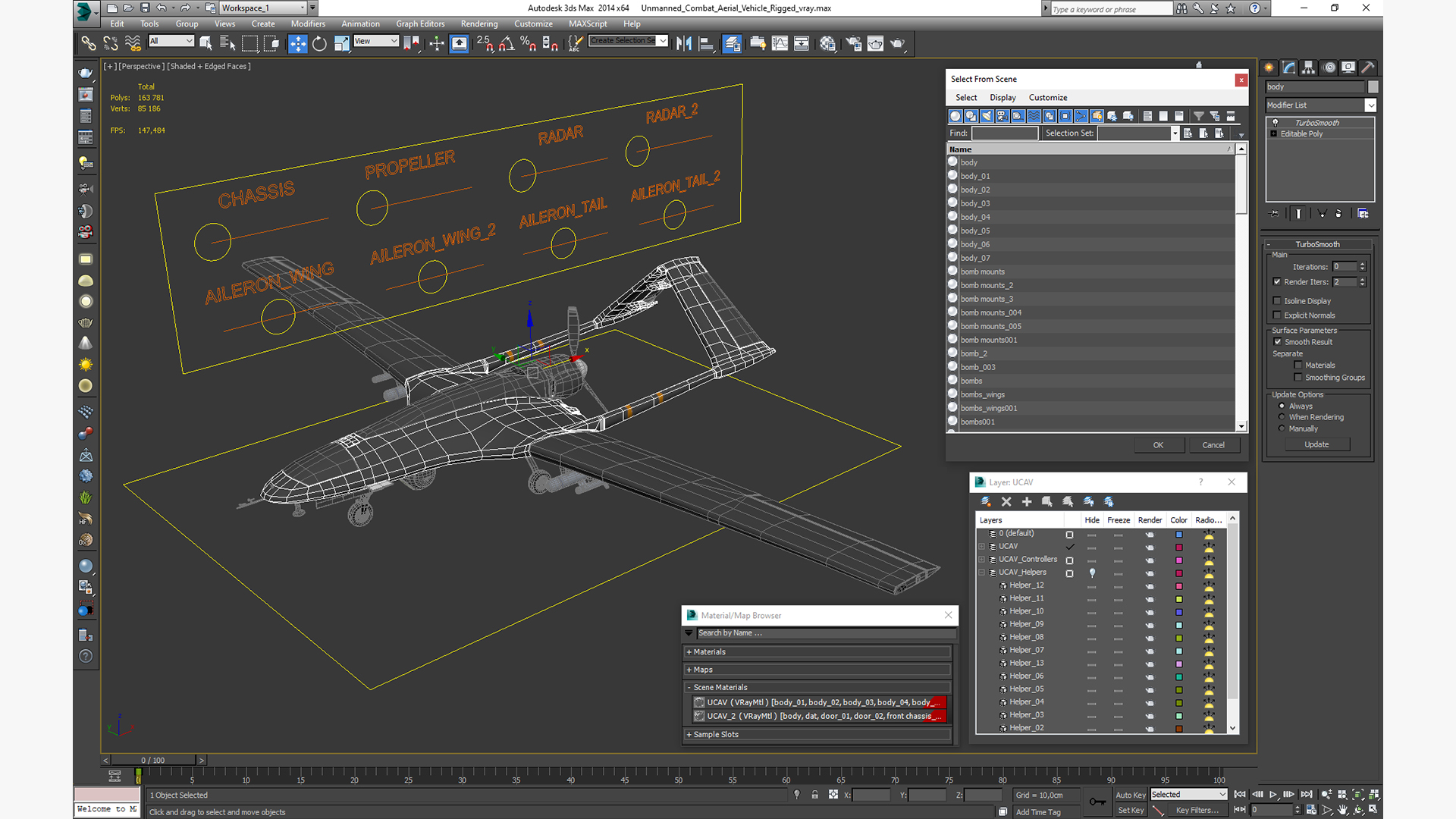 Unmanned Combat Aerial Vehicle Rigged 3D