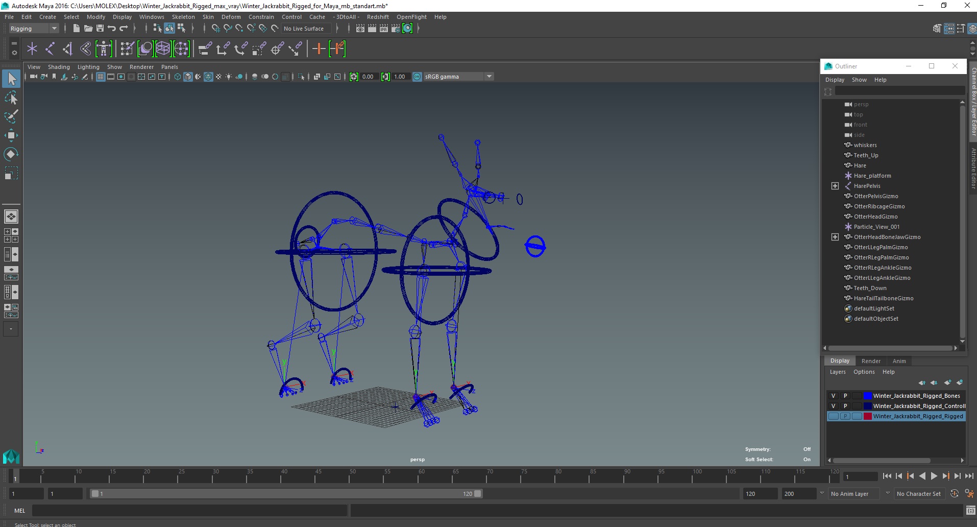 3D Winter Jackrabbit Rigged for Maya model