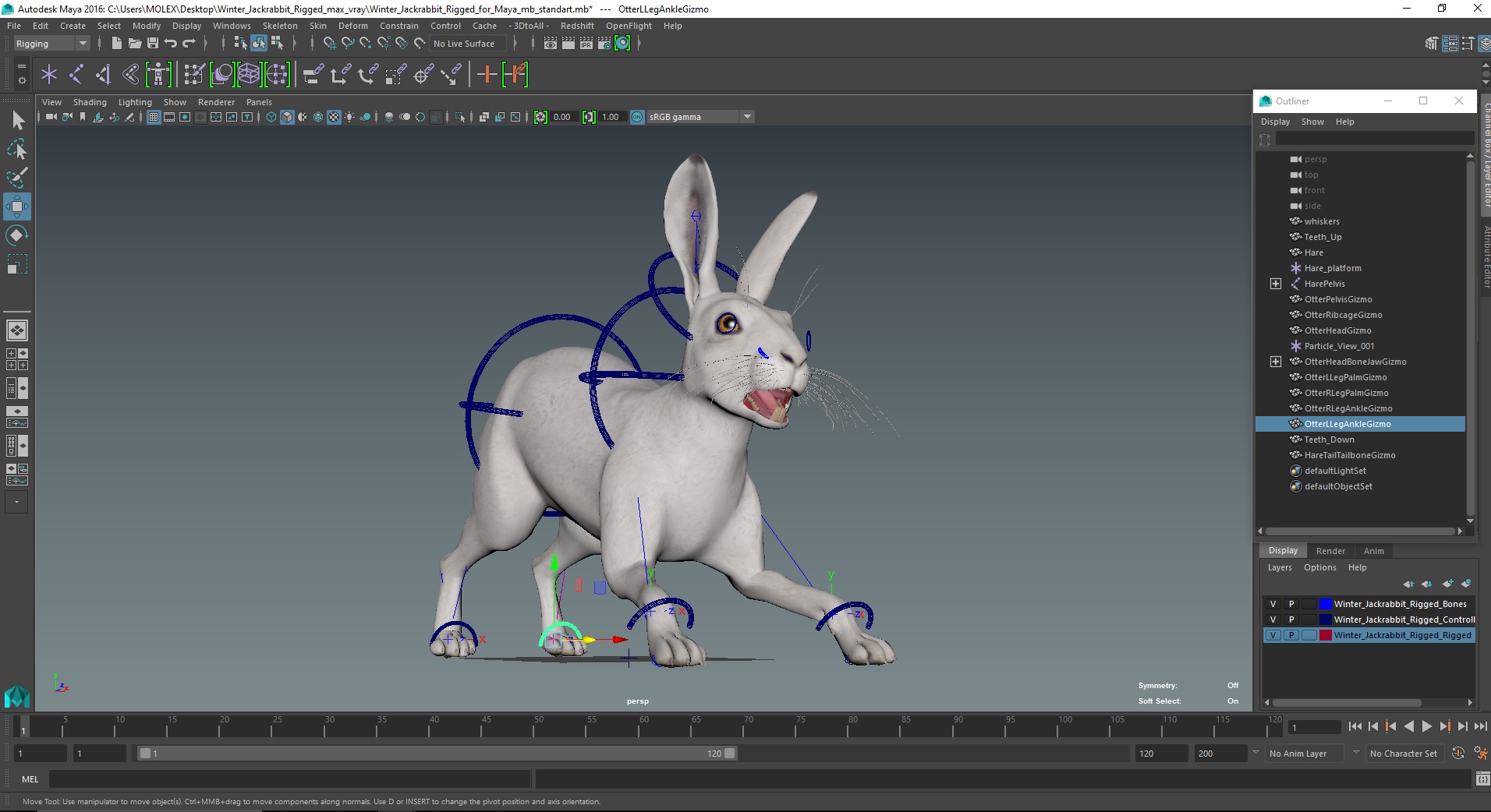 3D Winter Jackrabbit Rigged for Maya model