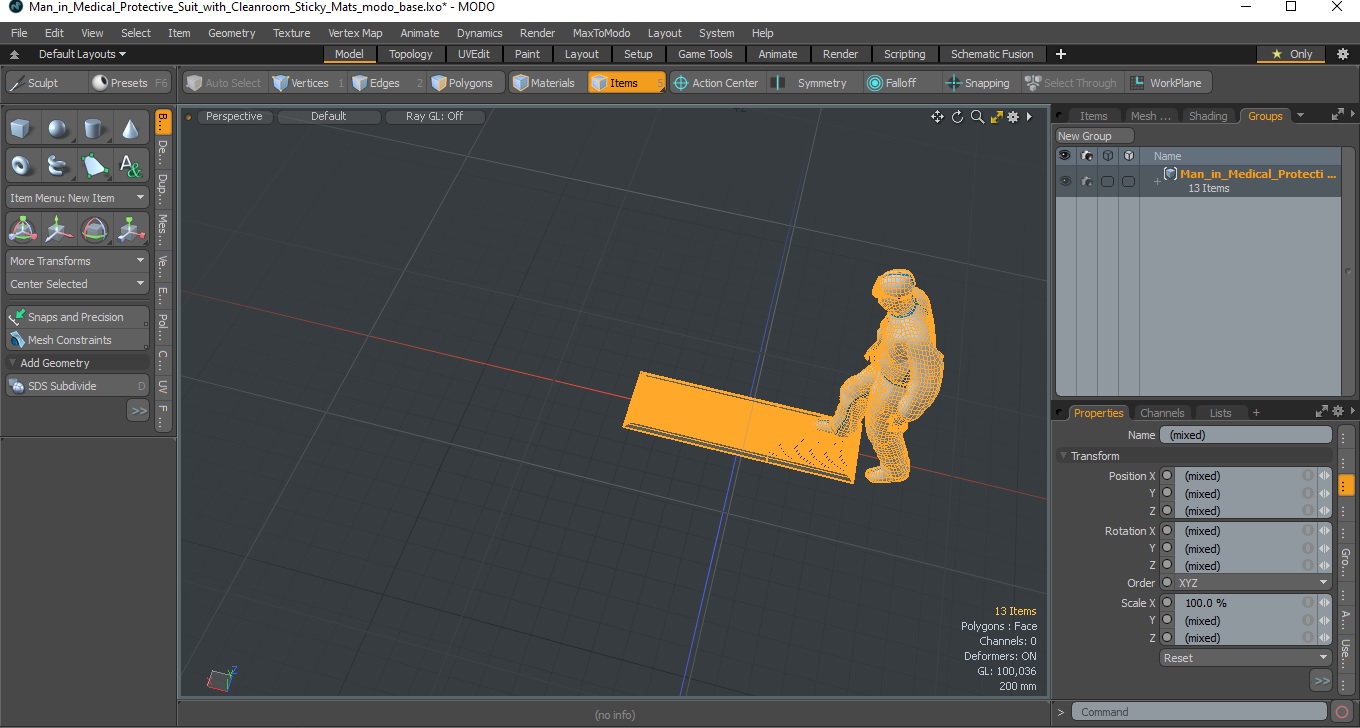 Man in Medical Protective Suit with Cleanroom Sticky Mats 3D
