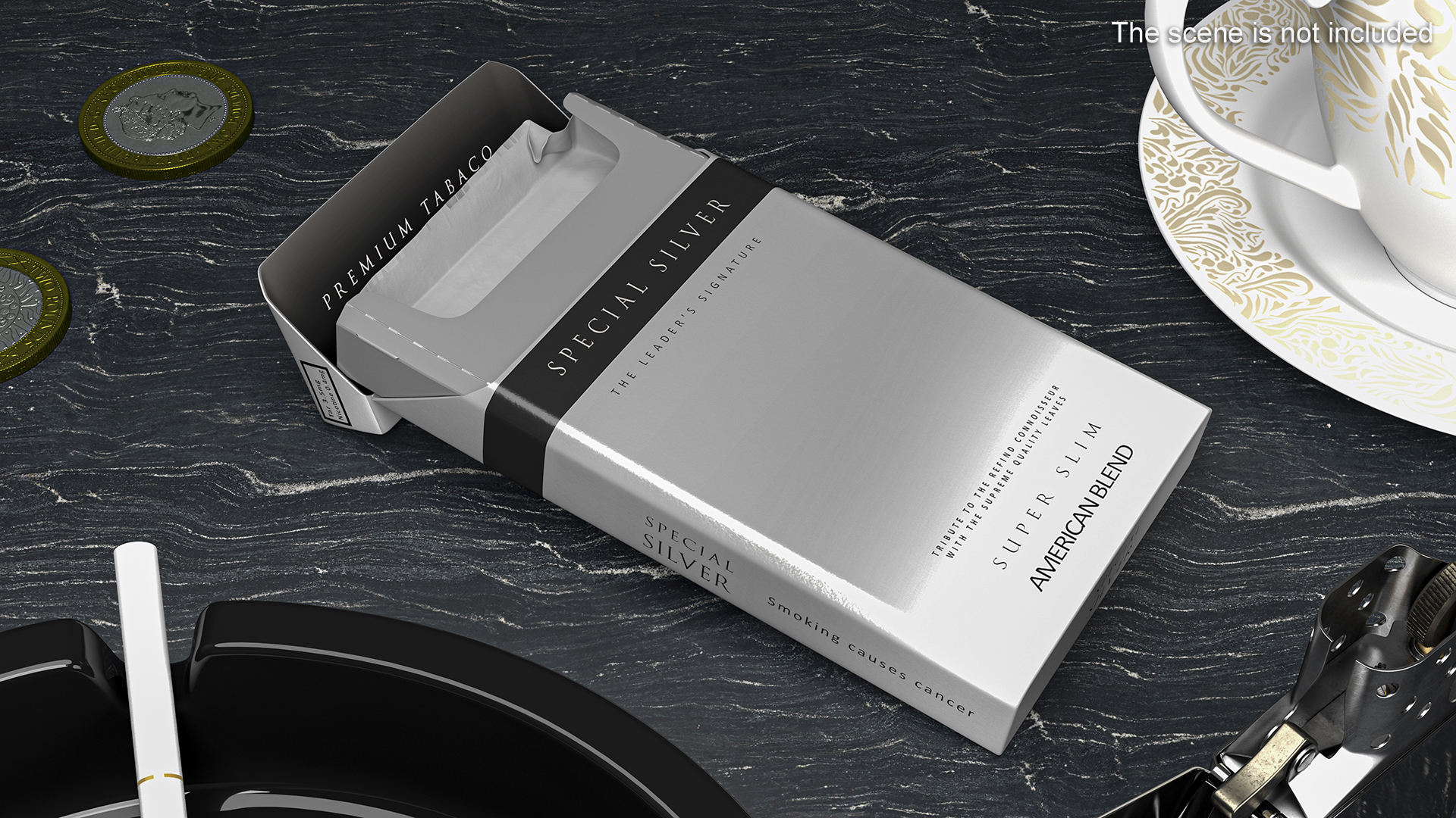 Pack of Cigarettes Super Slim Silver Empty 3D