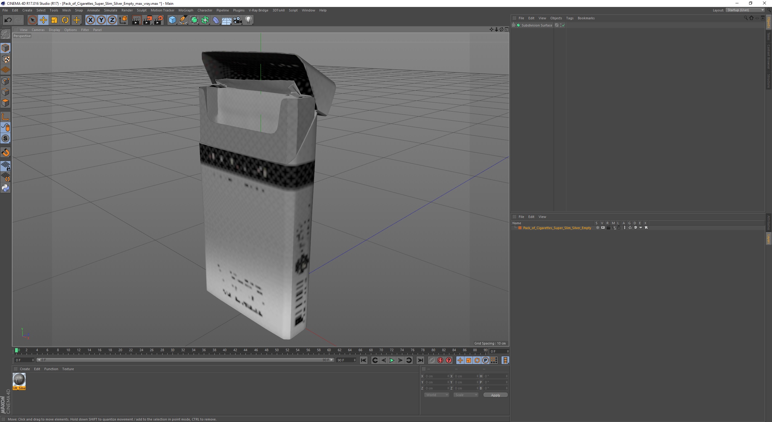 Pack of Cigarettes Super Slim Silver Empty 3D
