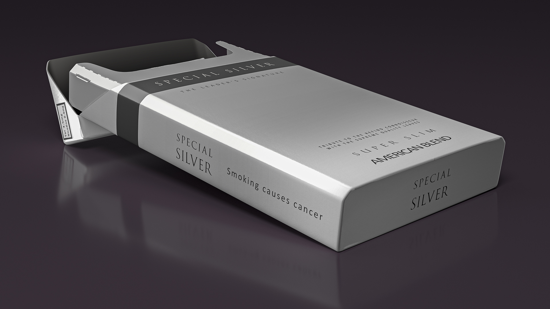 Pack of Cigarettes Super Slim Silver Empty 3D