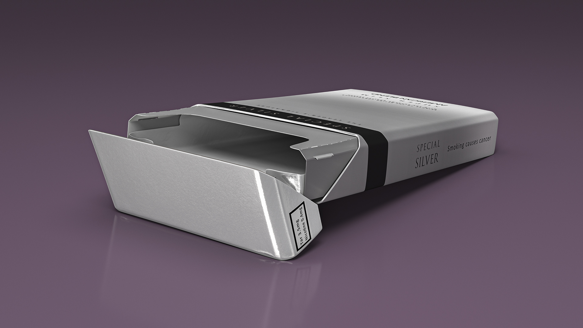 Pack of Cigarettes Super Slim Silver Empty 3D