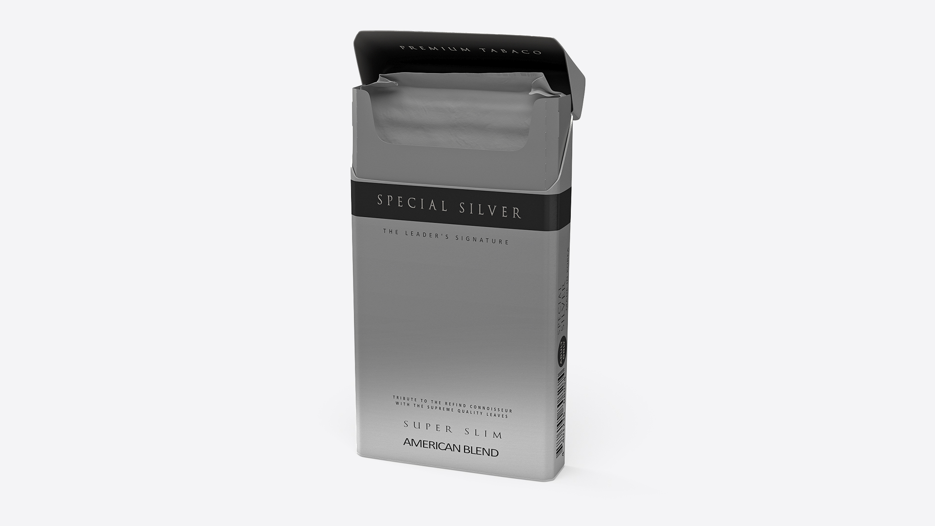 Pack of Cigarettes Super Slim Silver Empty 3D