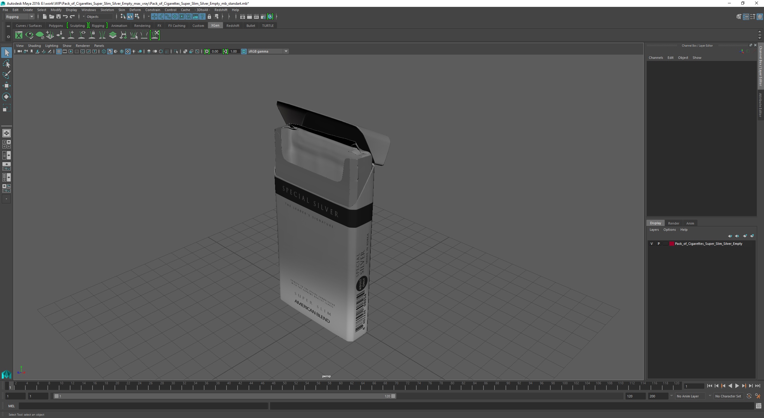 Pack of Cigarettes Super Slim Silver Empty 3D