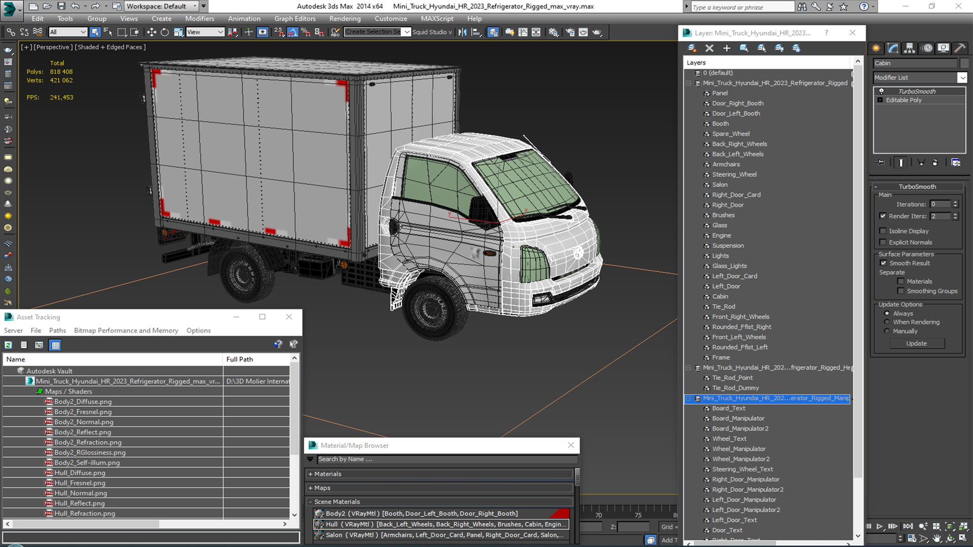 3D model Mini Truck Hyundai HR 2023 Refrigerator Rigged for Maya