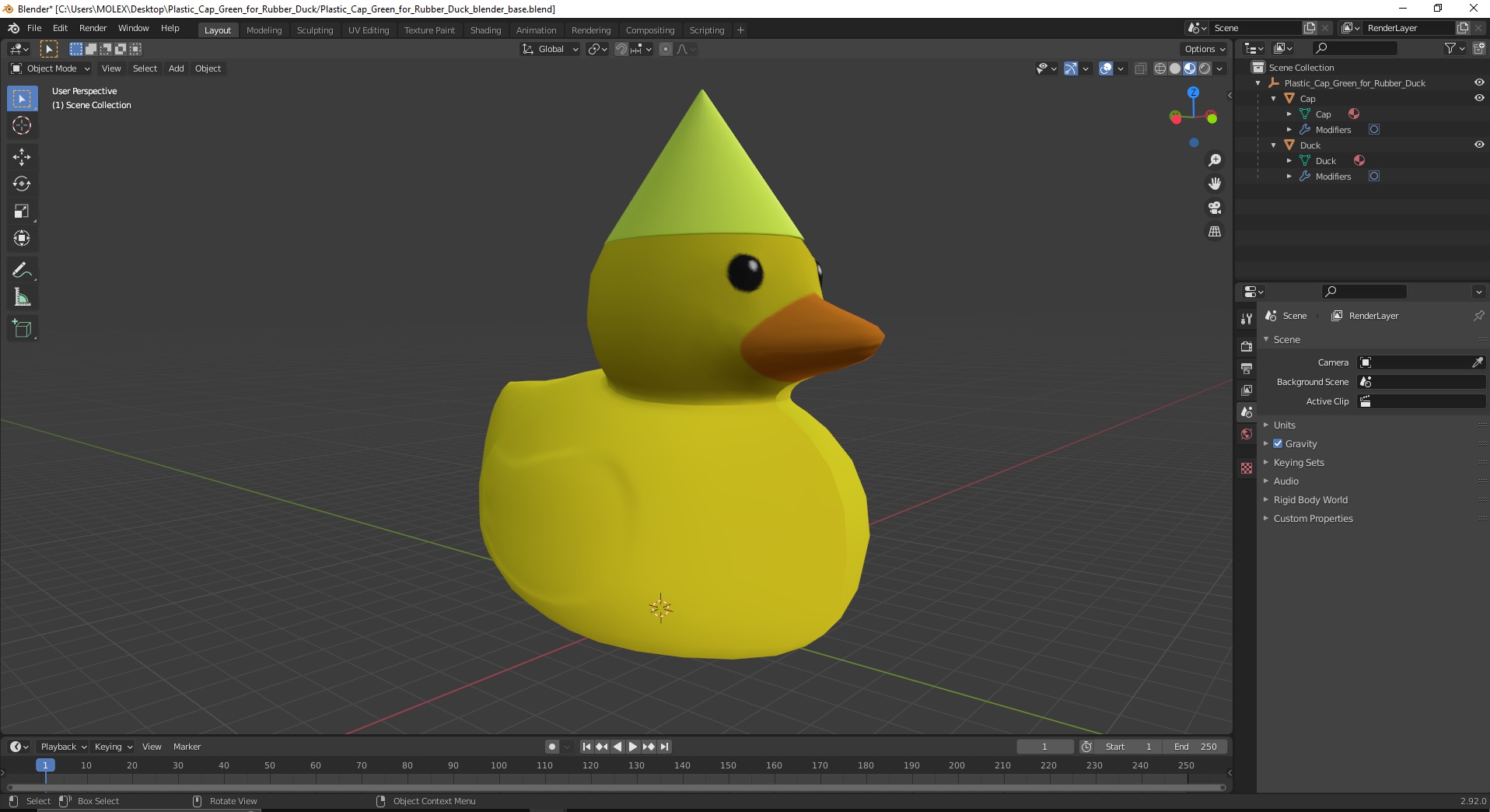 3D Plastic Cap Green for Rubber Duck model