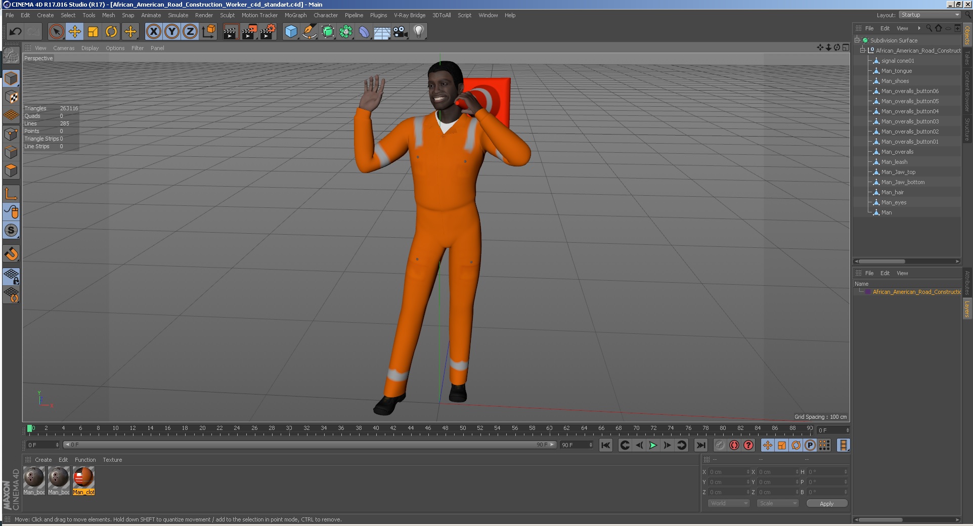 3D African American Road Construction Worker