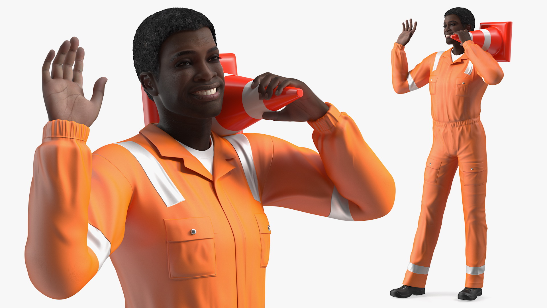 3D African American Road Construction Worker