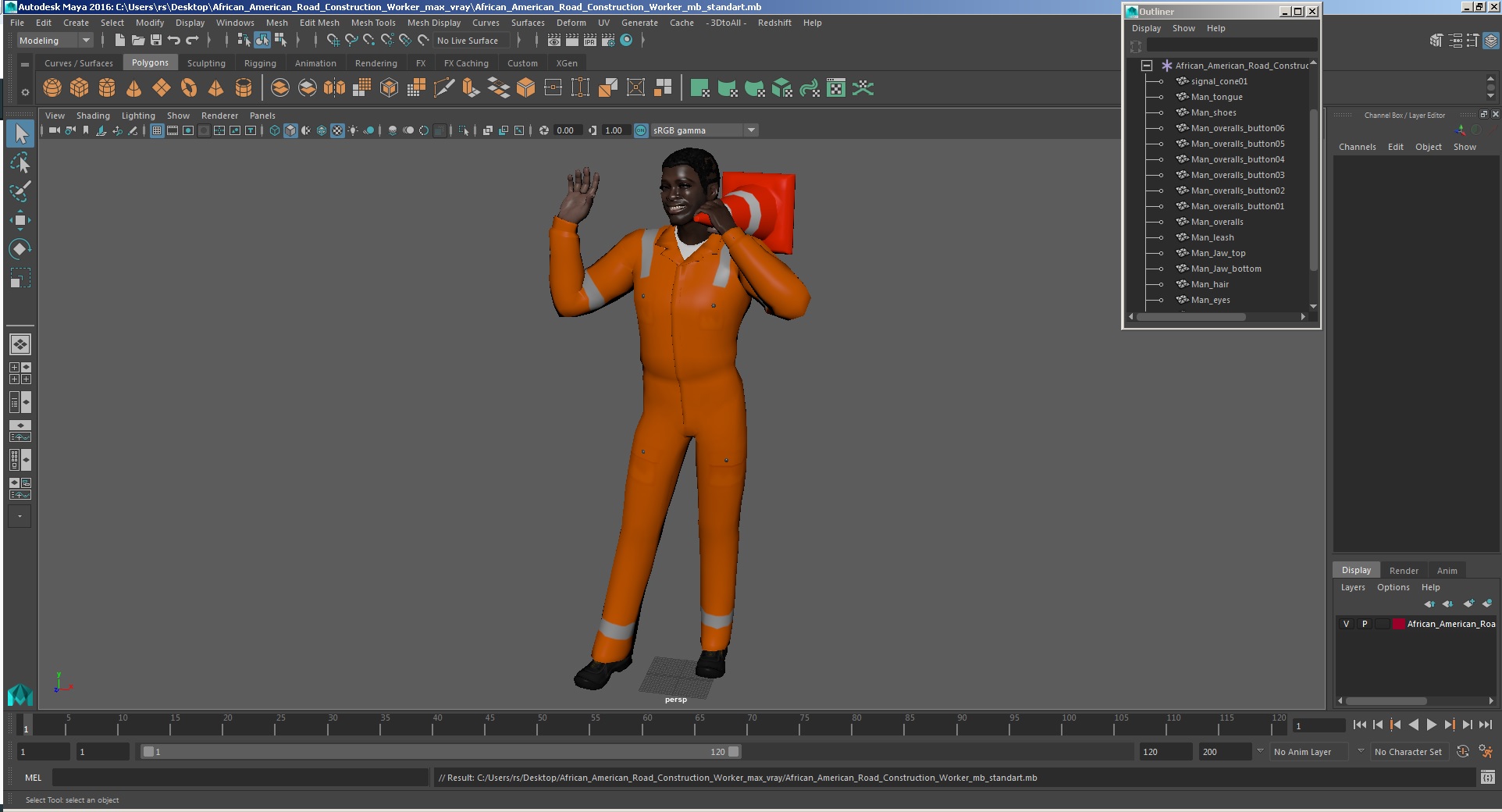 3D African American Road Construction Worker