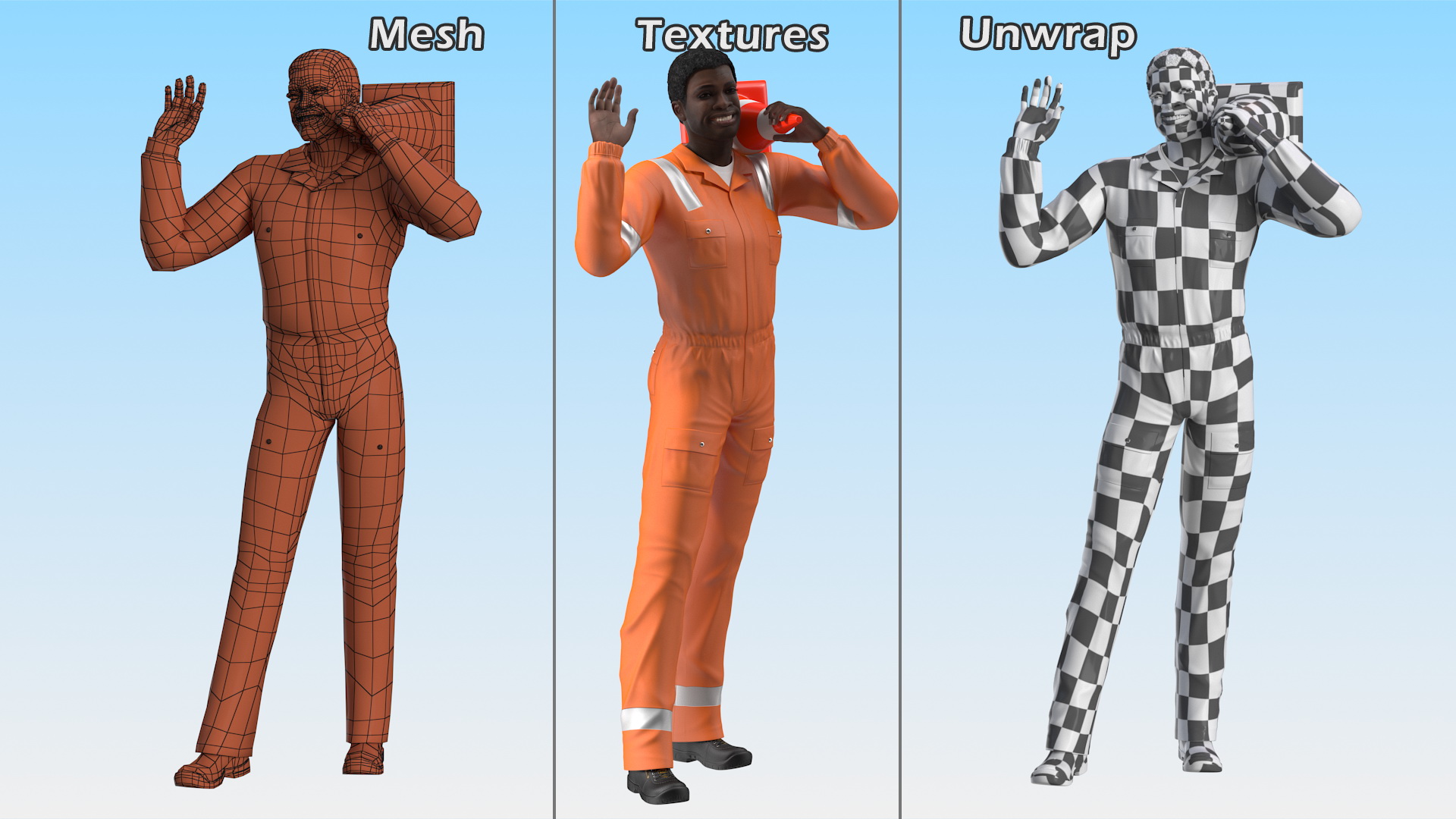 3D African American Road Construction Worker