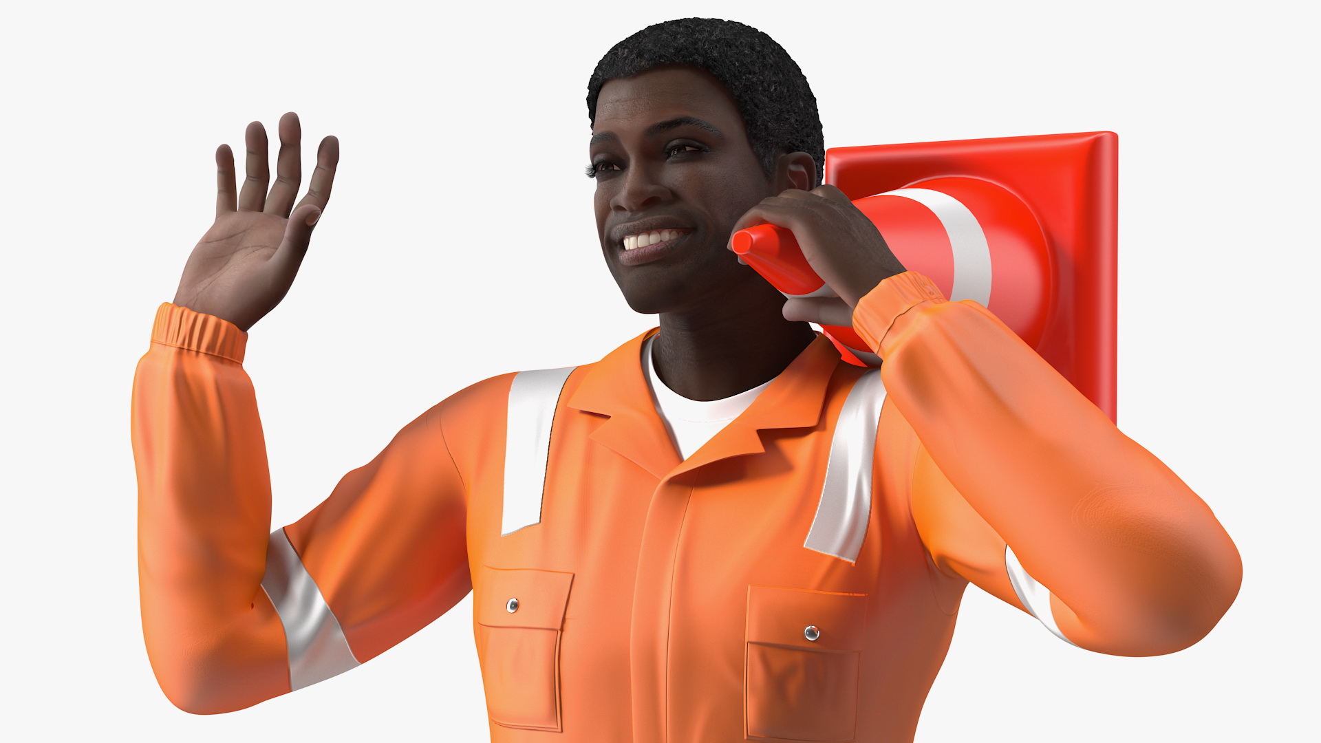 3D African American Road Construction Worker