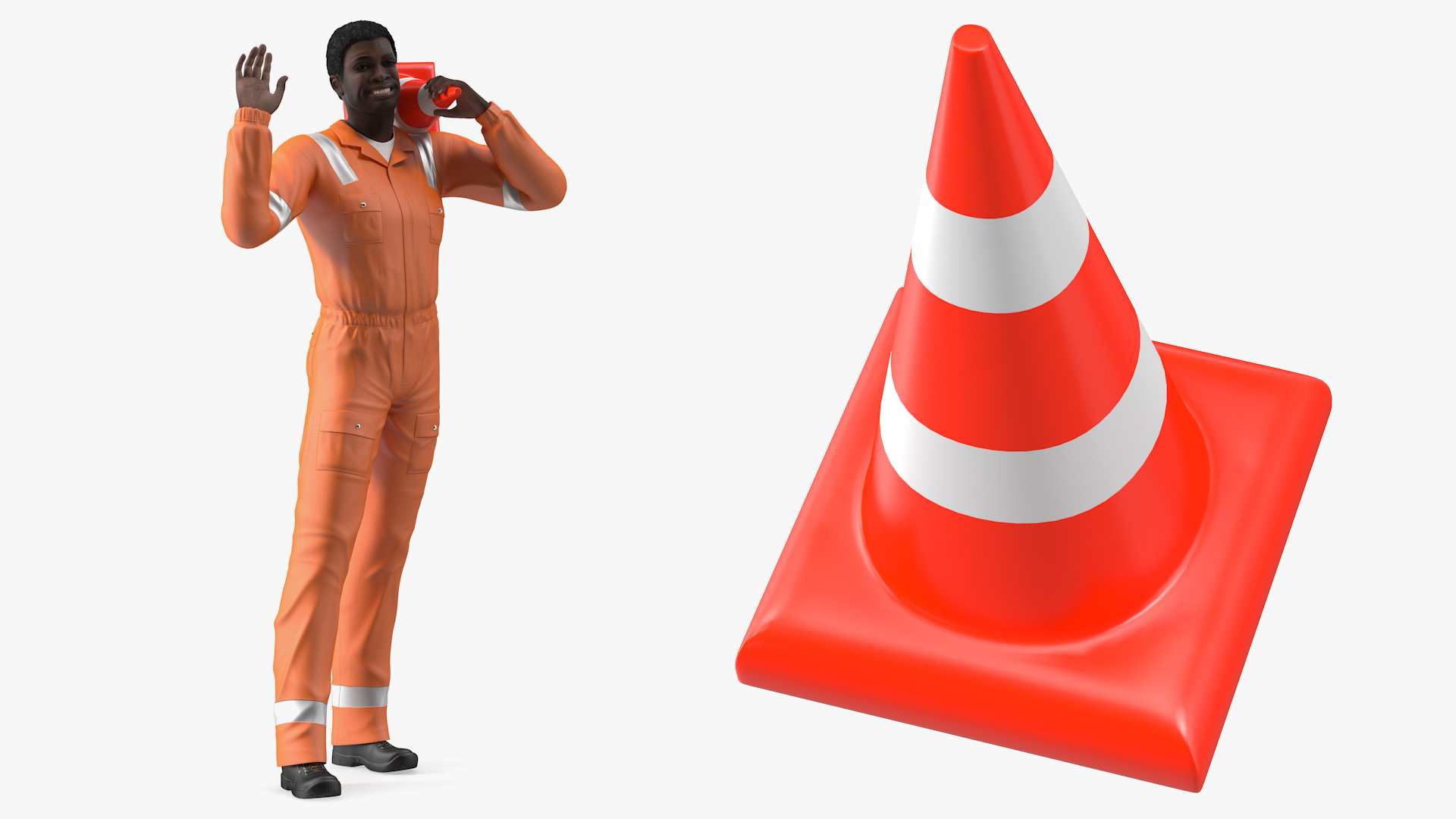 3D African American Road Construction Worker