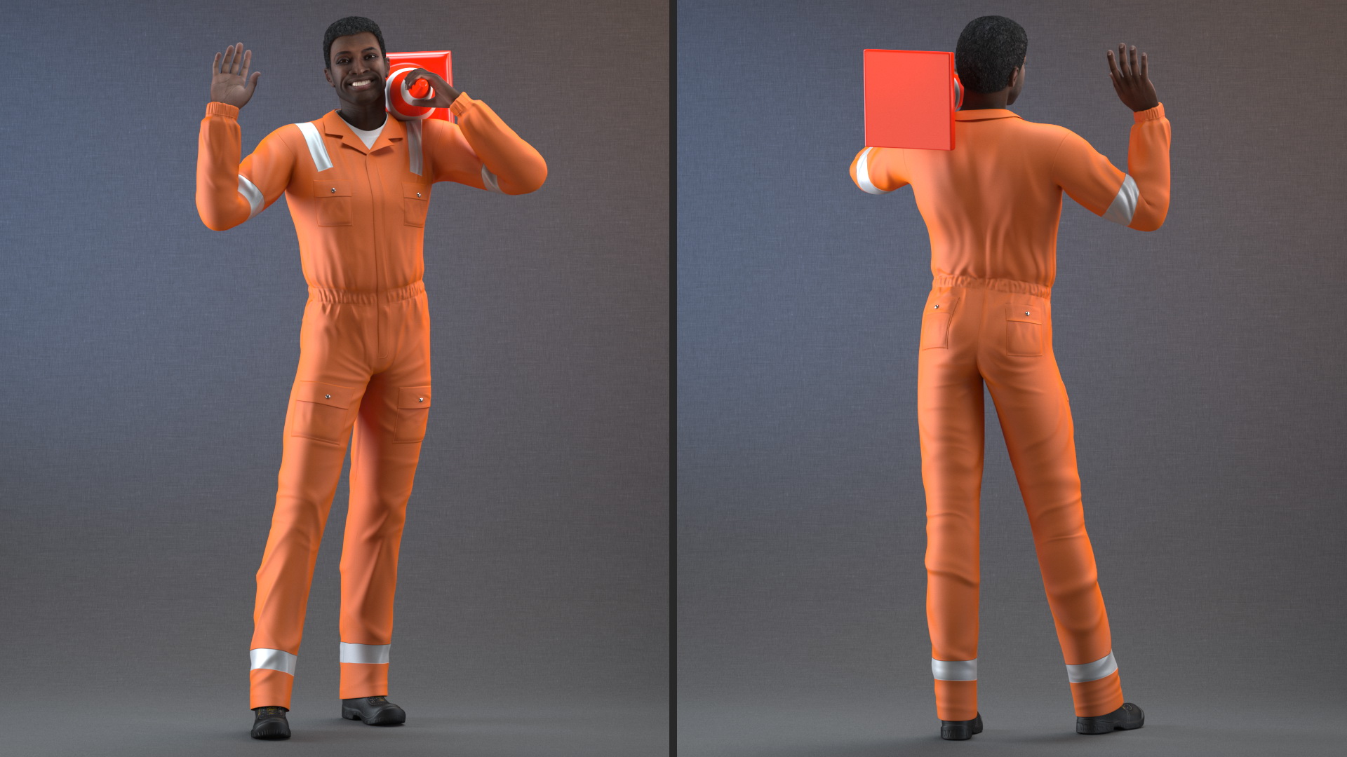 3D African American Road Construction Worker