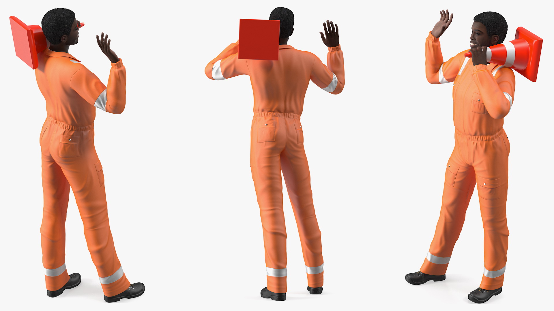 3D African American Road Construction Worker