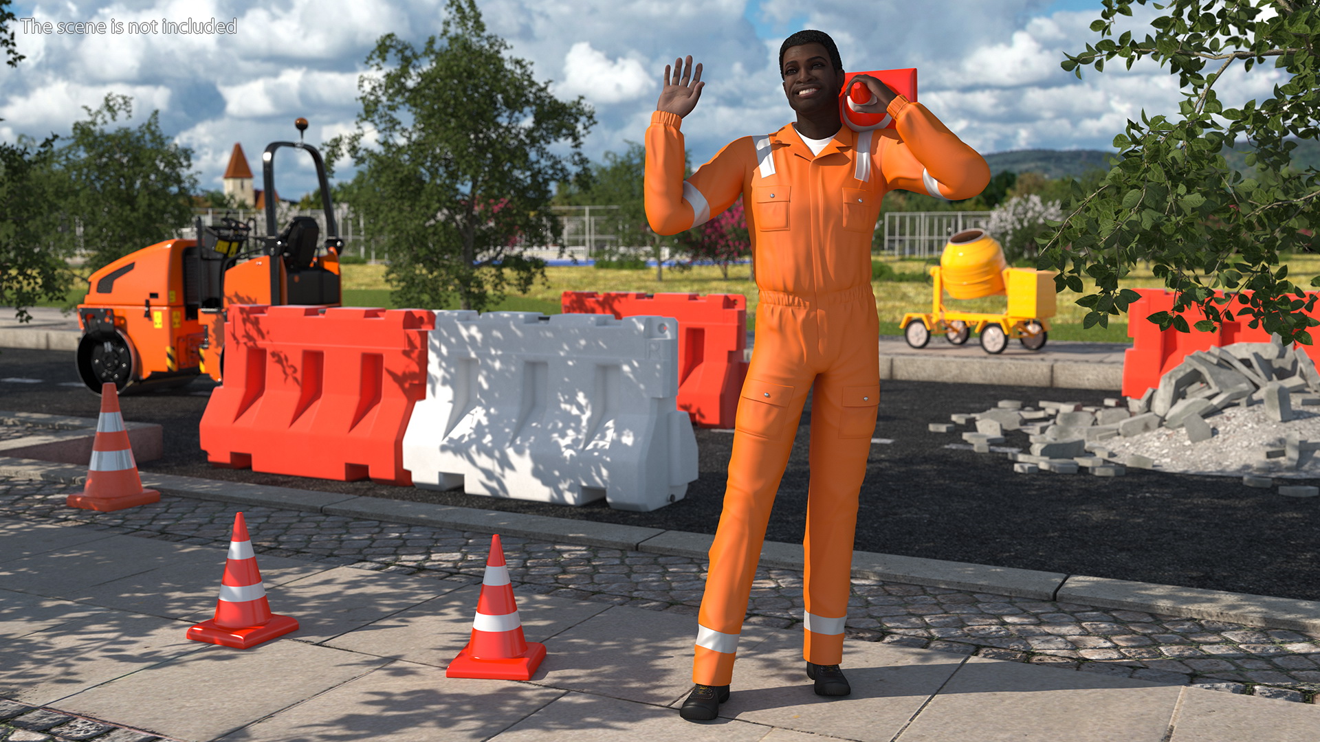 3D African American Road Construction Worker