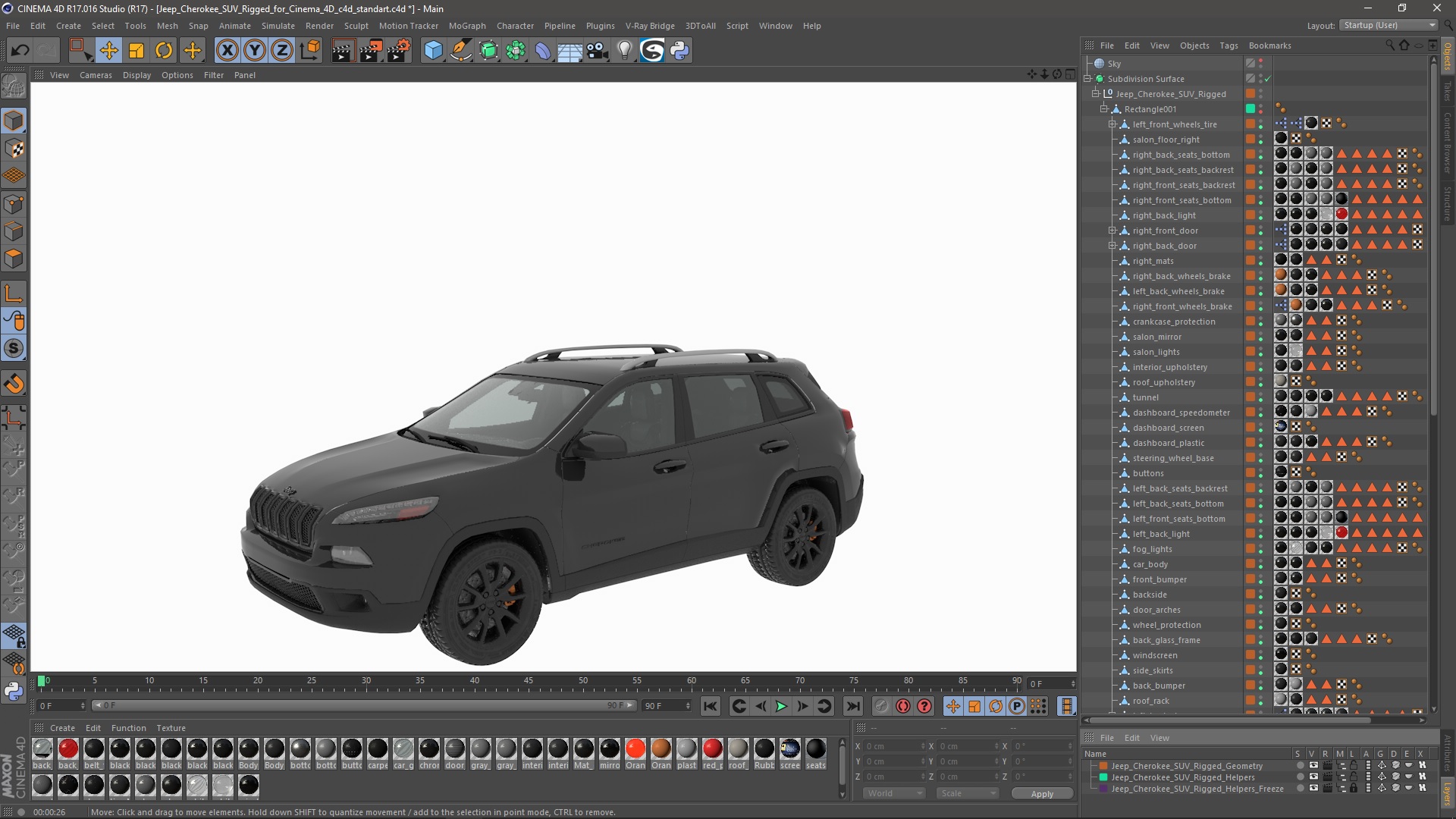 3D Jeep Cherokee SUV Rigged for Cinema 4D model