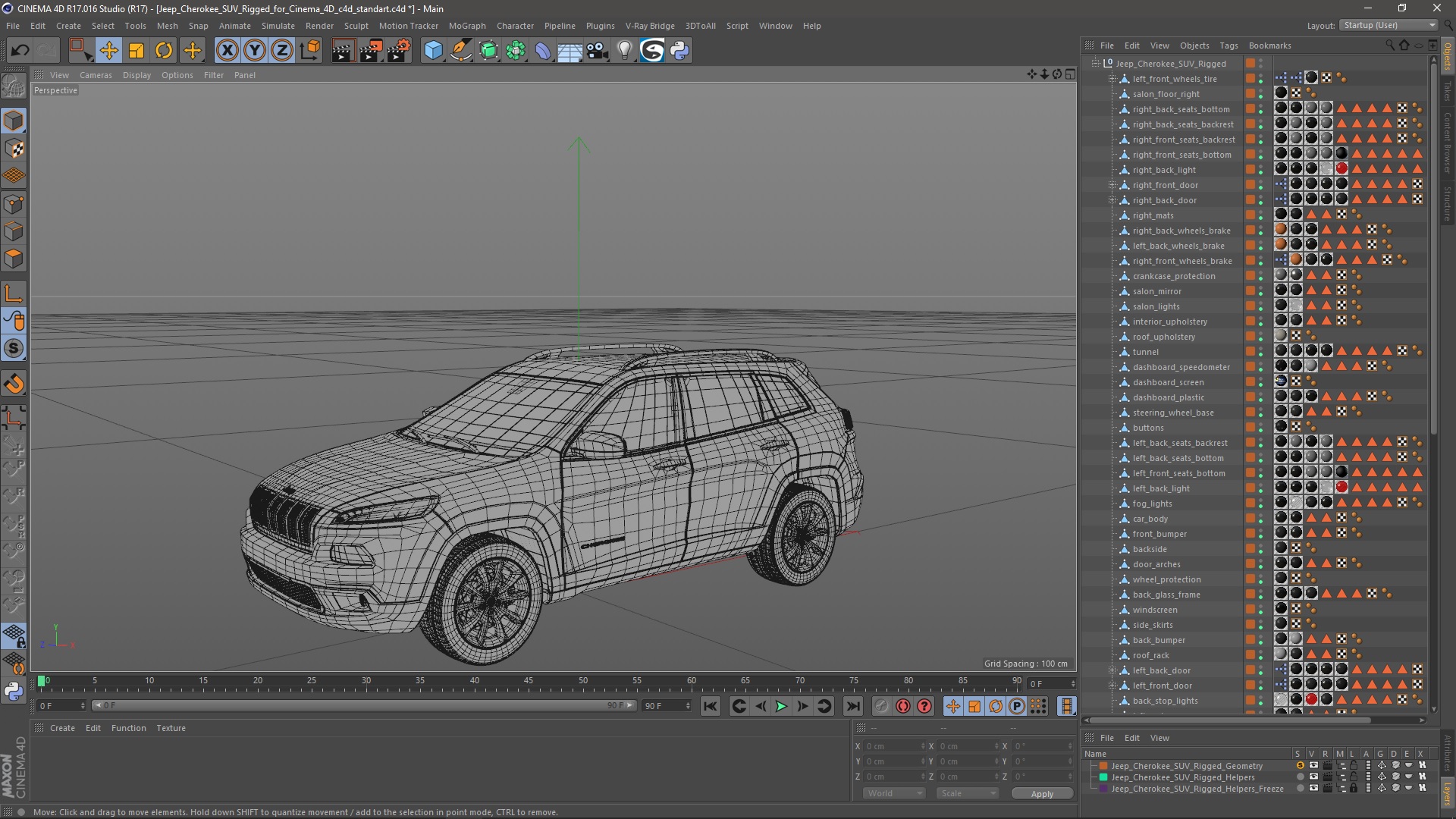3D Jeep Cherokee SUV Rigged for Cinema 4D model