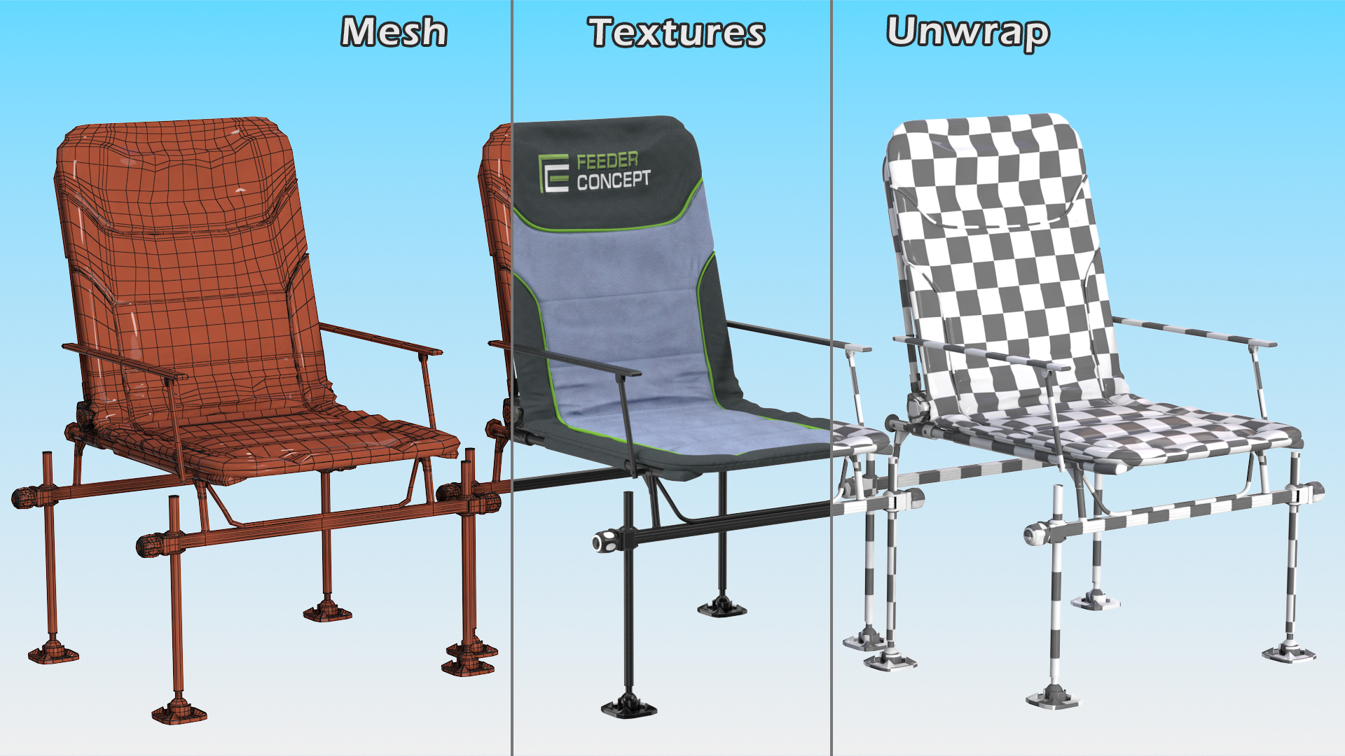 Portable Folding Angler Chair Blue 3D model
