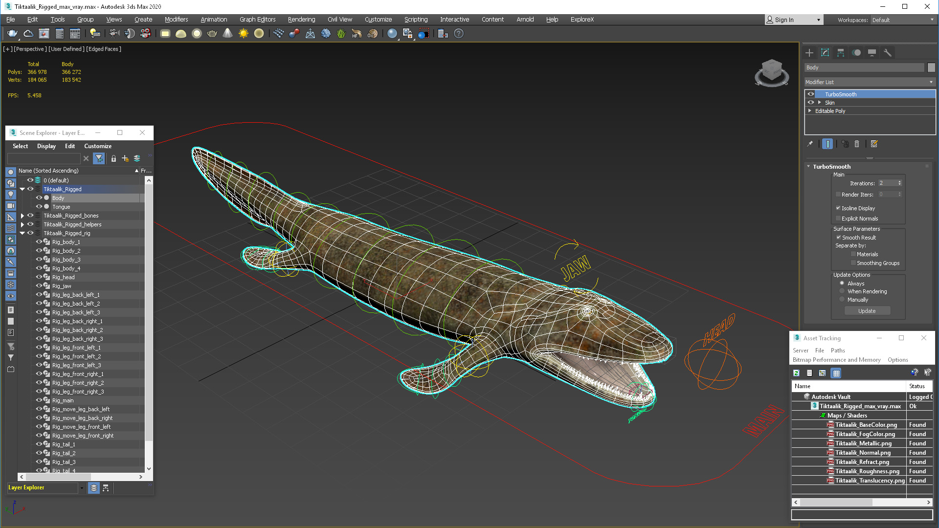 3D model Tiktaalik Rigged for Cinema 4D