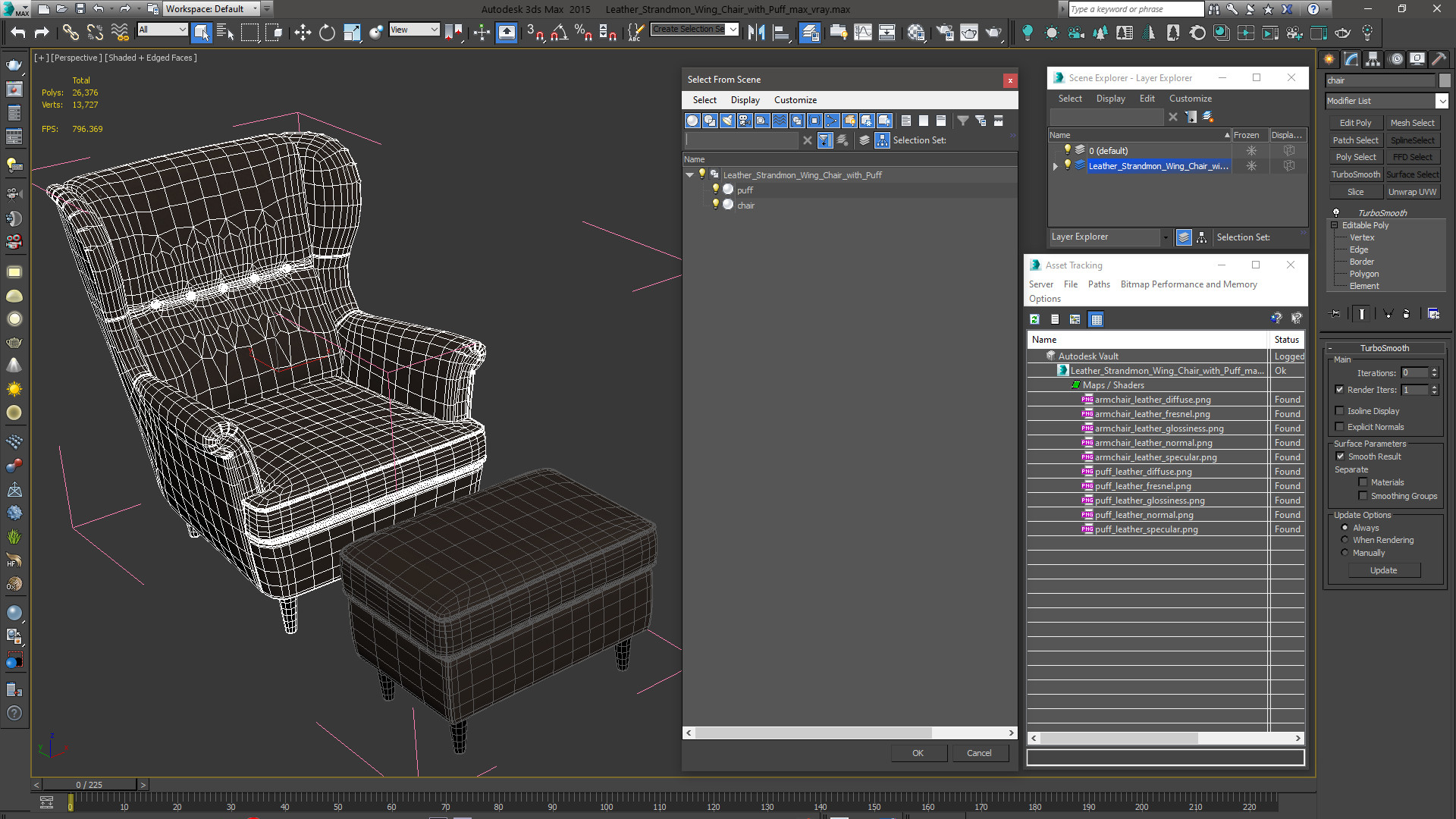 3D Leather Strandmon Wing Chair with Puff model