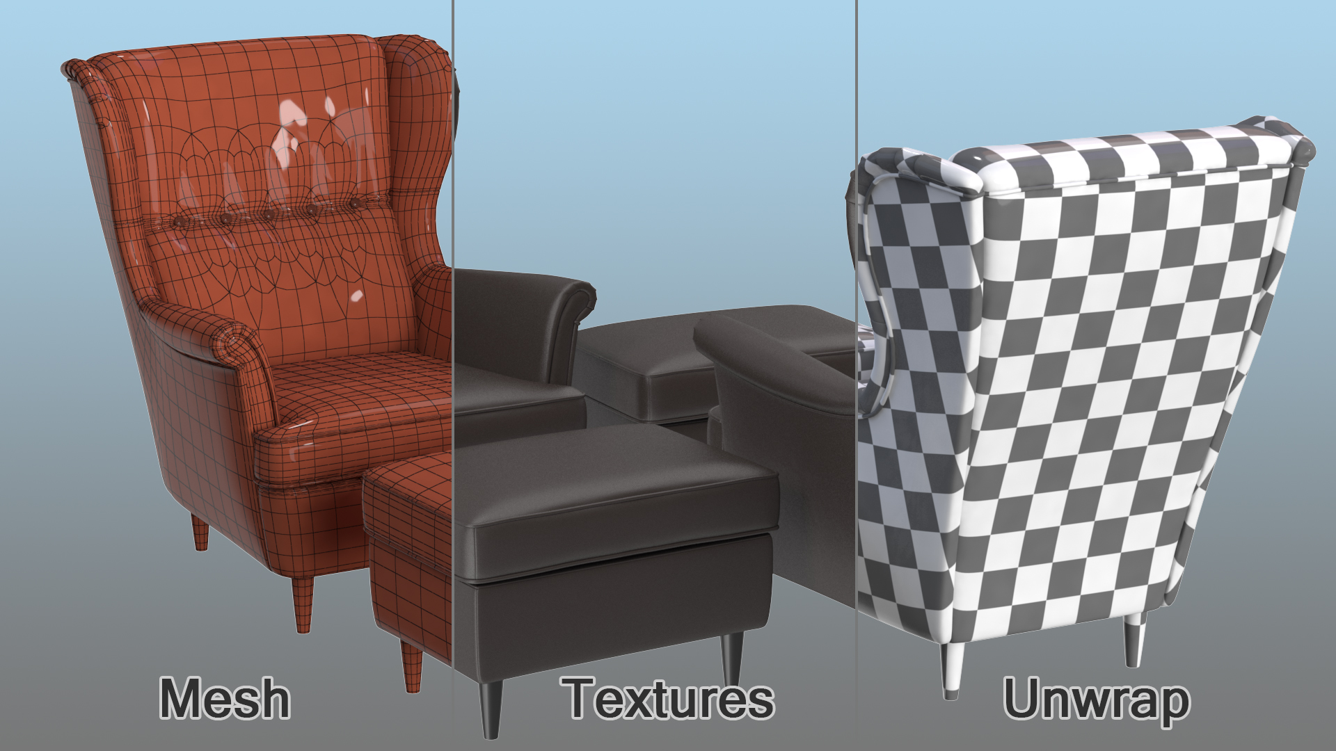 3D Leather Strandmon Wing Chair with Puff model