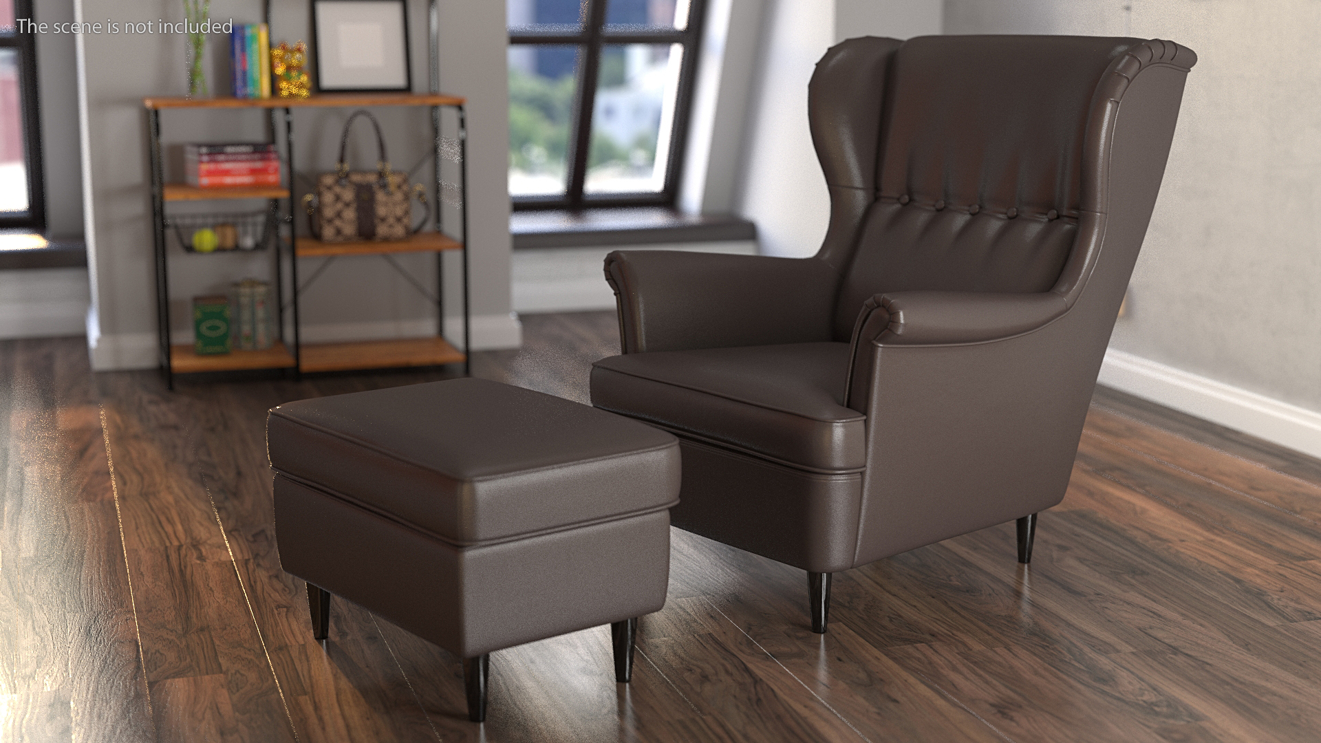 3D Leather Strandmon Wing Chair with Puff model