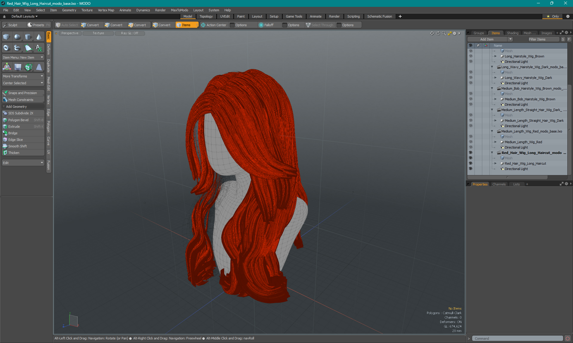 3D model Red Hair Wig Long Haircut