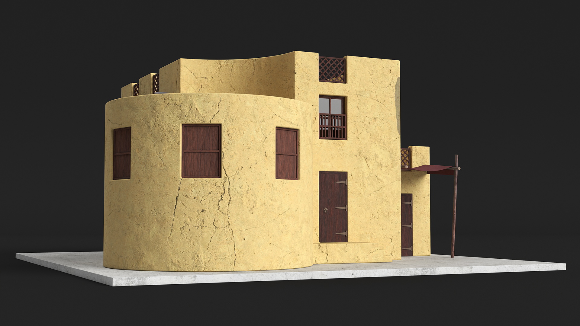 Arab House with Cylindrical Extension 3D