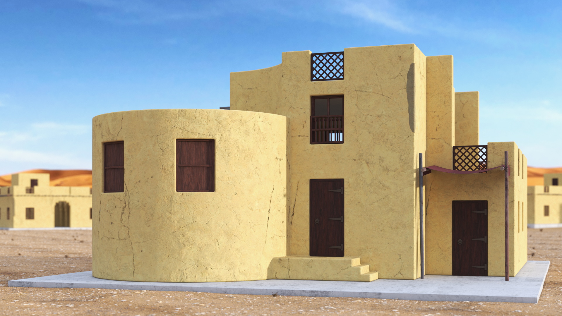 Arab House with Cylindrical Extension 3D